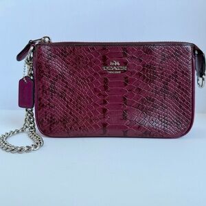 Coach Nolita 19 Exotic Python Snake Embossed Wristlet. Burgundy/Light Plum